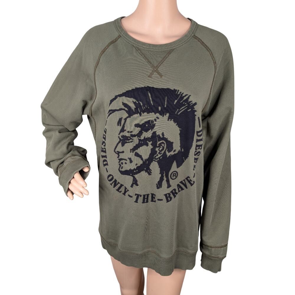 Vtg Diesel Mohawk Only The Brave Olive Green Cotton Sweatshirt Men S Raglan Punk